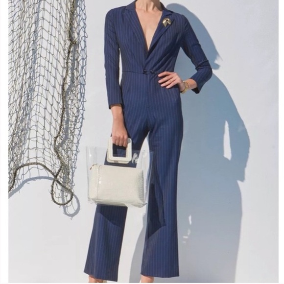 NWT | STAUD | Stereo Jumpsuit | Navy Stripe - Picture 1 of 5